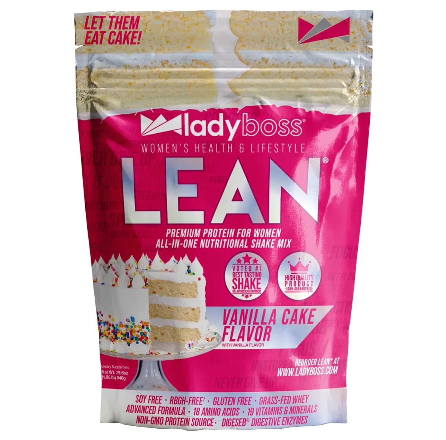 LadyBoss Lean Protein Shake Vanilla Cake Flavor – Meal Replacement & Craving Support with Grass-Fed Whey, 18 Vitamins & Nutrients – 30 Servings