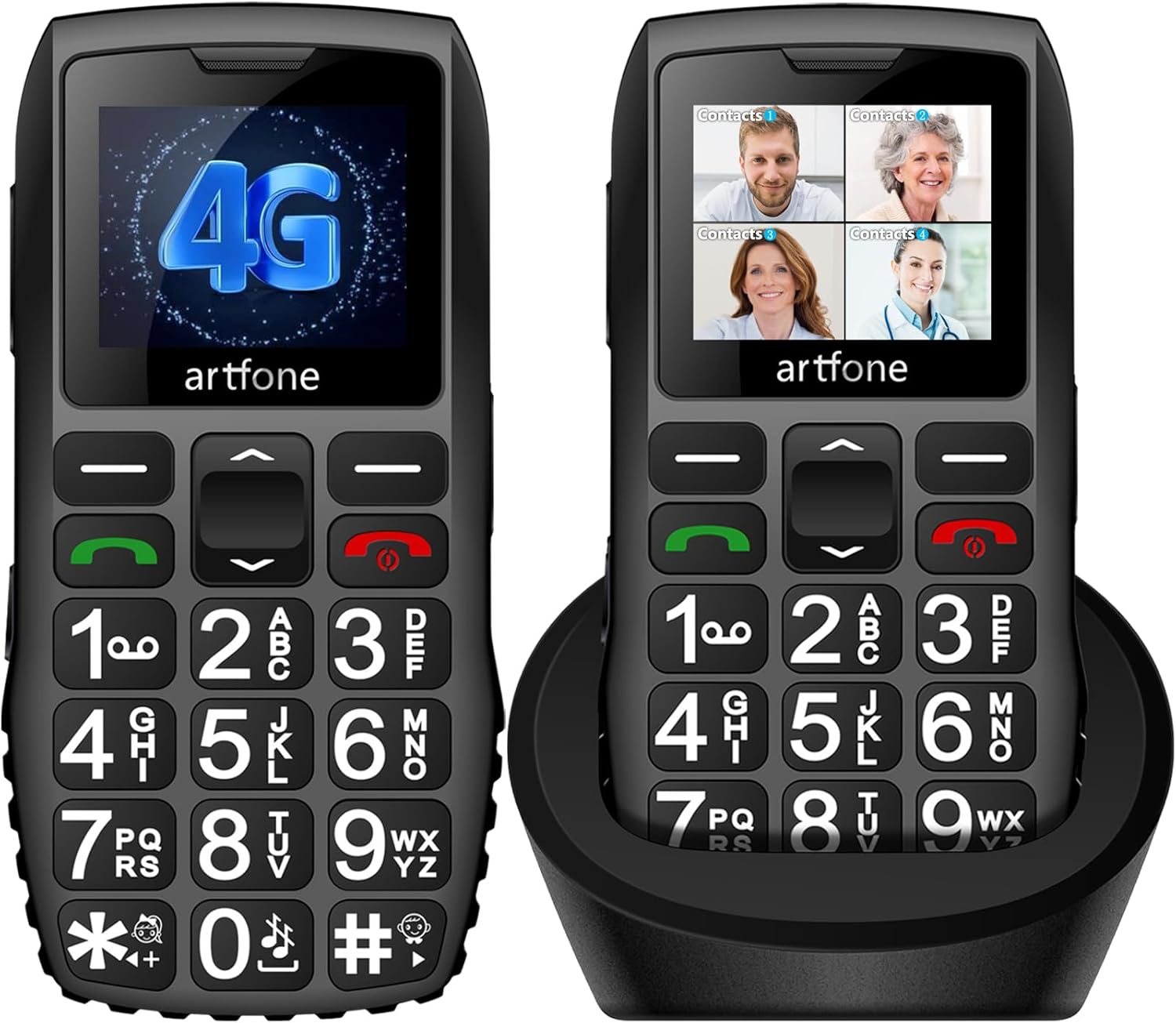 C1+4G Big Button Cell Phone for Seniors丨Unlocked Phones with SOS Button丨1800mAh Battery丨Charging Dock丨Easy-to-Use Dumb Phone with Loud Volume丨Time Reporting丨Speed Dial丨USB-C, T-Mobile – Black