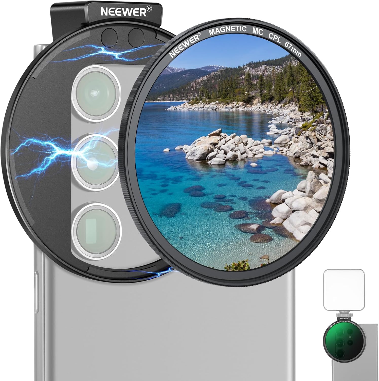 NEEWER 67mm Magnetic CPL Filter for Phone, Circular Polarizing Filter with Cold Shoe Phone Camera Lens Clip, Photography Accessories Compatible with iPhone Samsung Galaxy Android Cell Phones