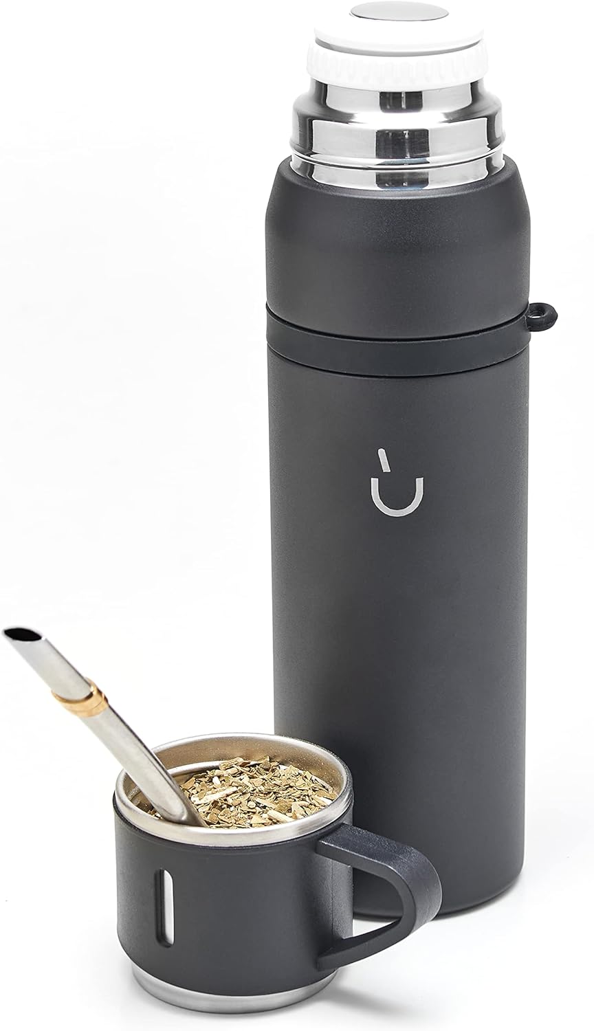 BALIBETOV Outdoor Camping Thermal Flask for Companion – Vacuum Cleaner Insulated With Dual Stainless Steel Wall- A Friend Thermal Flask Specially Made as Mate Argentino Set that includes Bombilla and Friend Mug (Black)