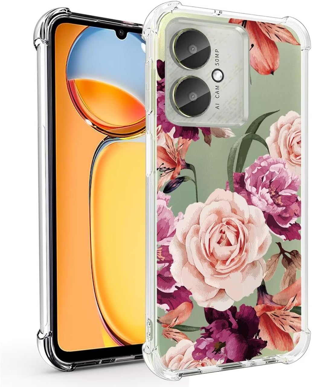 Case for Redmi 13C 4G/5G, Poco M6/Poco C65/Redmi13R 5G Case for Girls Women, Clear Floral Soft Flexible TPU Slim Phone Protective Cover for Xiaomi Redmi 13C Purple Flower
