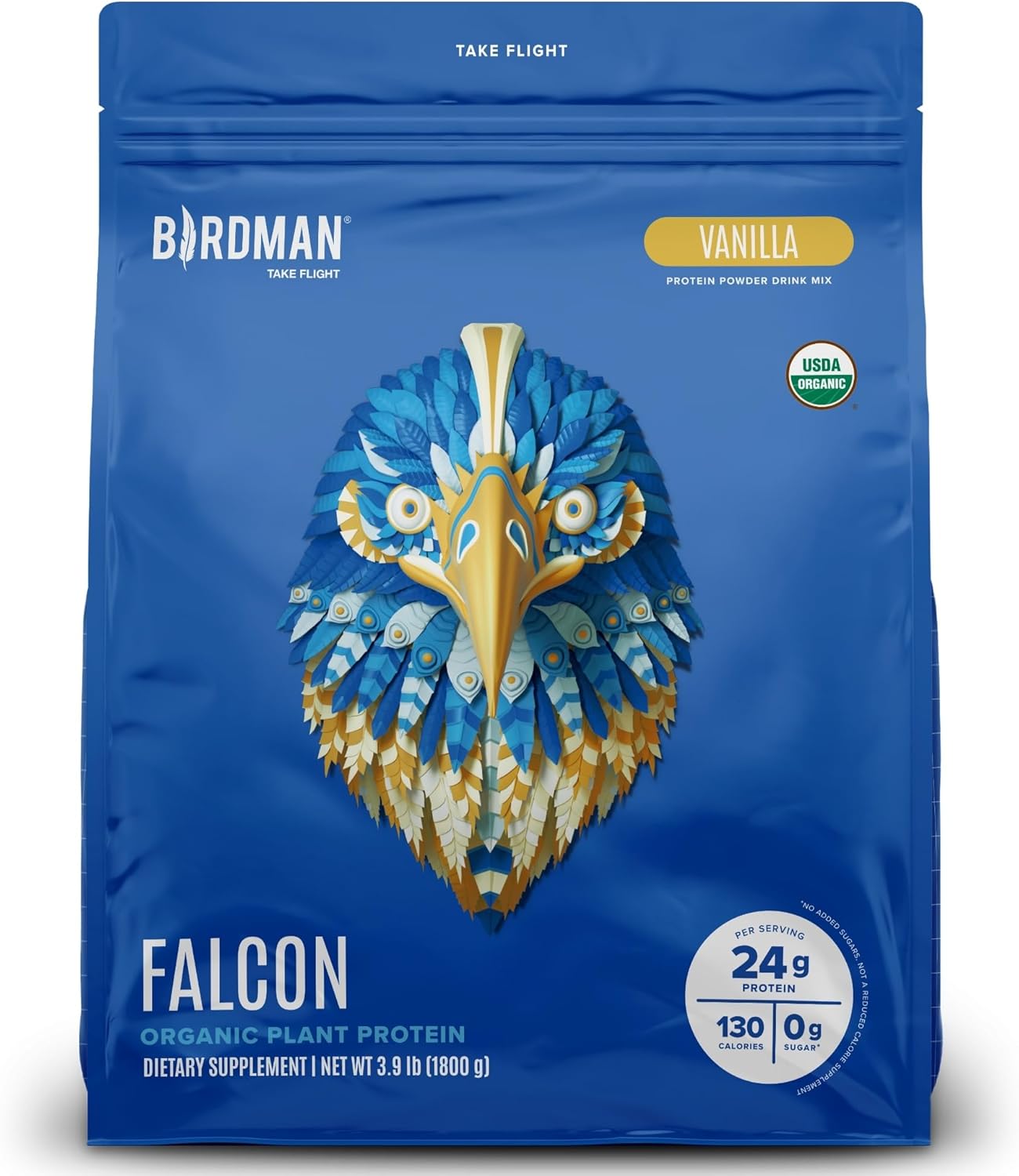 Falcon Vegan Protein Powder Organic, Stevia & Sugar Free, Plant Based Protein, Low Carb, Dairy Free, Keto, Non Whey Protein, Probiotic, Pea Protein | Vanilla Flavor – 60 Servings – 3.9 lb