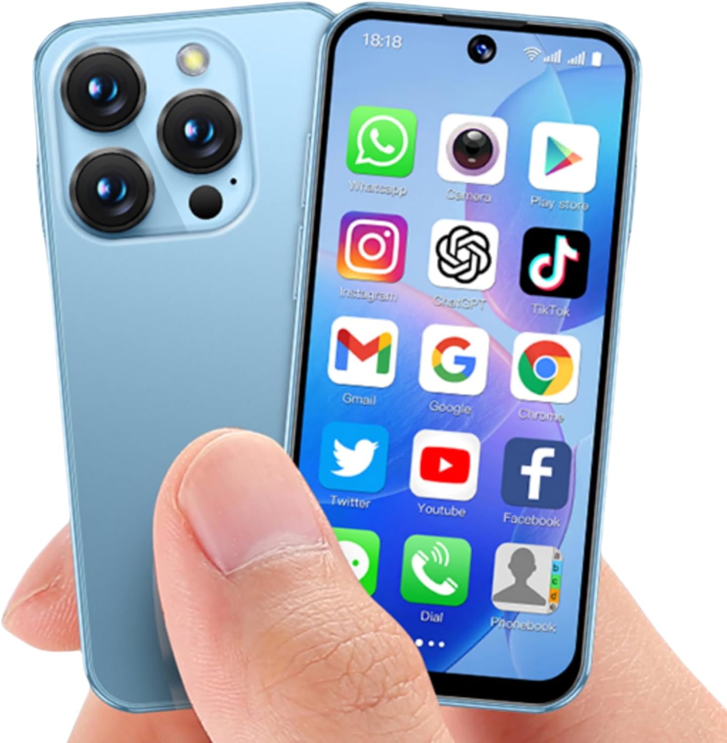 Mini Phone World’s Smallest Mini Smartphone with 3.88” HD Screen Android Unlocked Face ID 2G+16G Quad Core Dual Sim Mobile Phones for Student Best Gift for Kids (Blue)