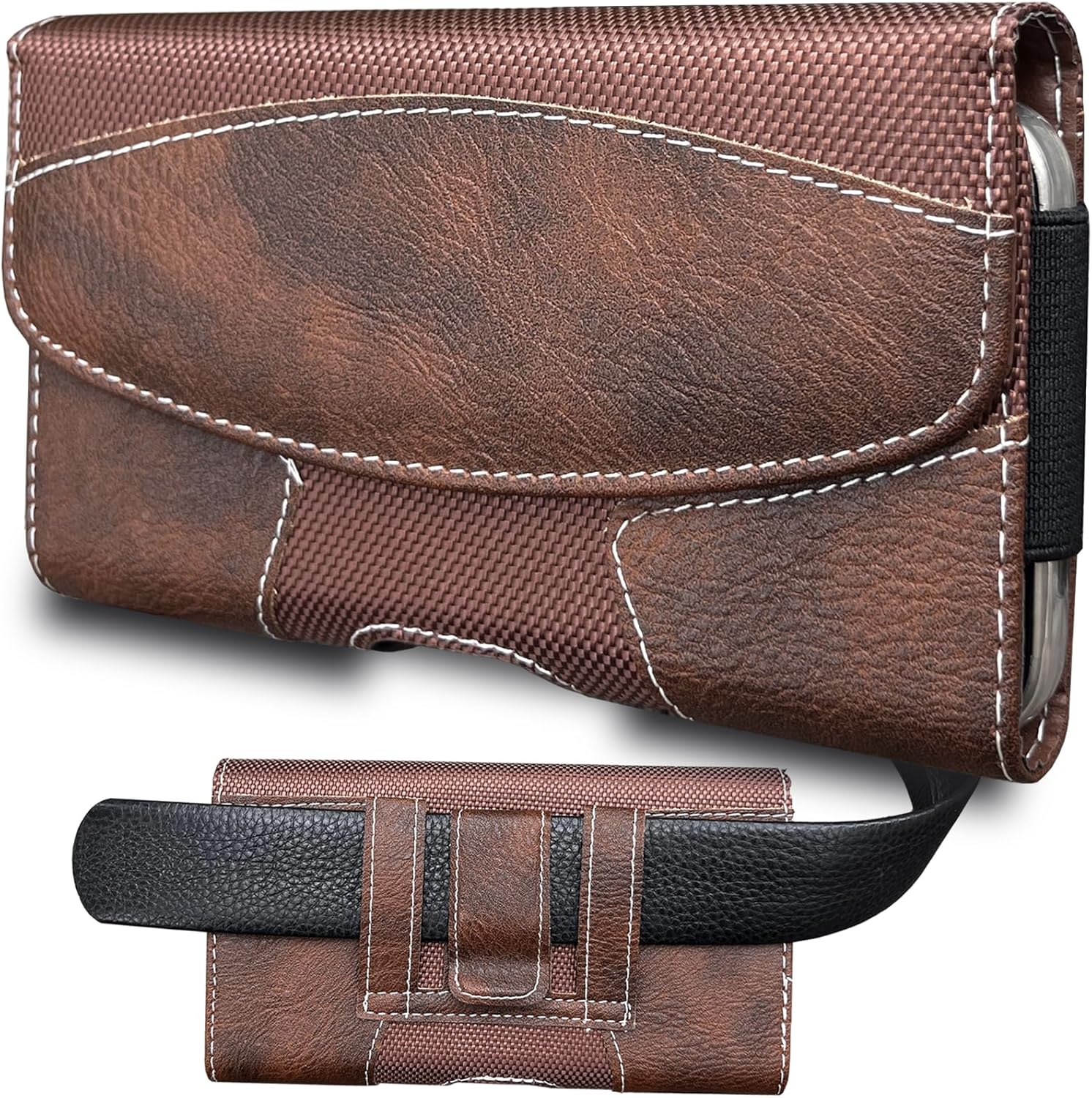 Leather Phone Holster for Men with Belt Clip, Cell Phone Holder for iPhone 16/15/14/13/12/Pro Max & Plus,Galaxy S25/24/23 Ultra & Plus,S24 FE,Belt Pouch Case Magnetic Closure (Dark Brown-XL)