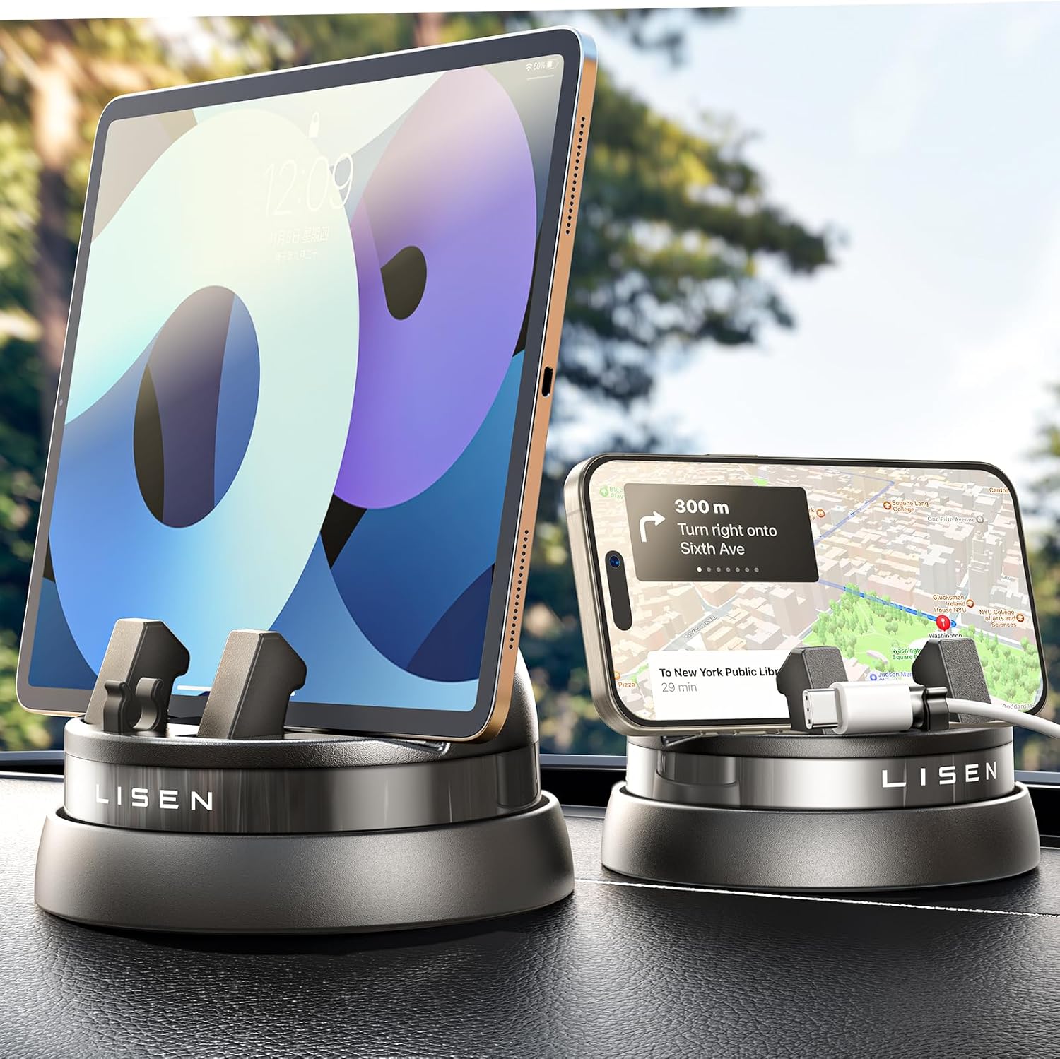 LISEN 360 Dashboard Cell Phone Holder, Rotatable,360 Degree Rotating Phone Holder,Dashboard Car Phone Holder Fit for iPhone 16 Pro Max Plus/15/14/13/12/11,Samsung S24/23, All Smartphones, Black