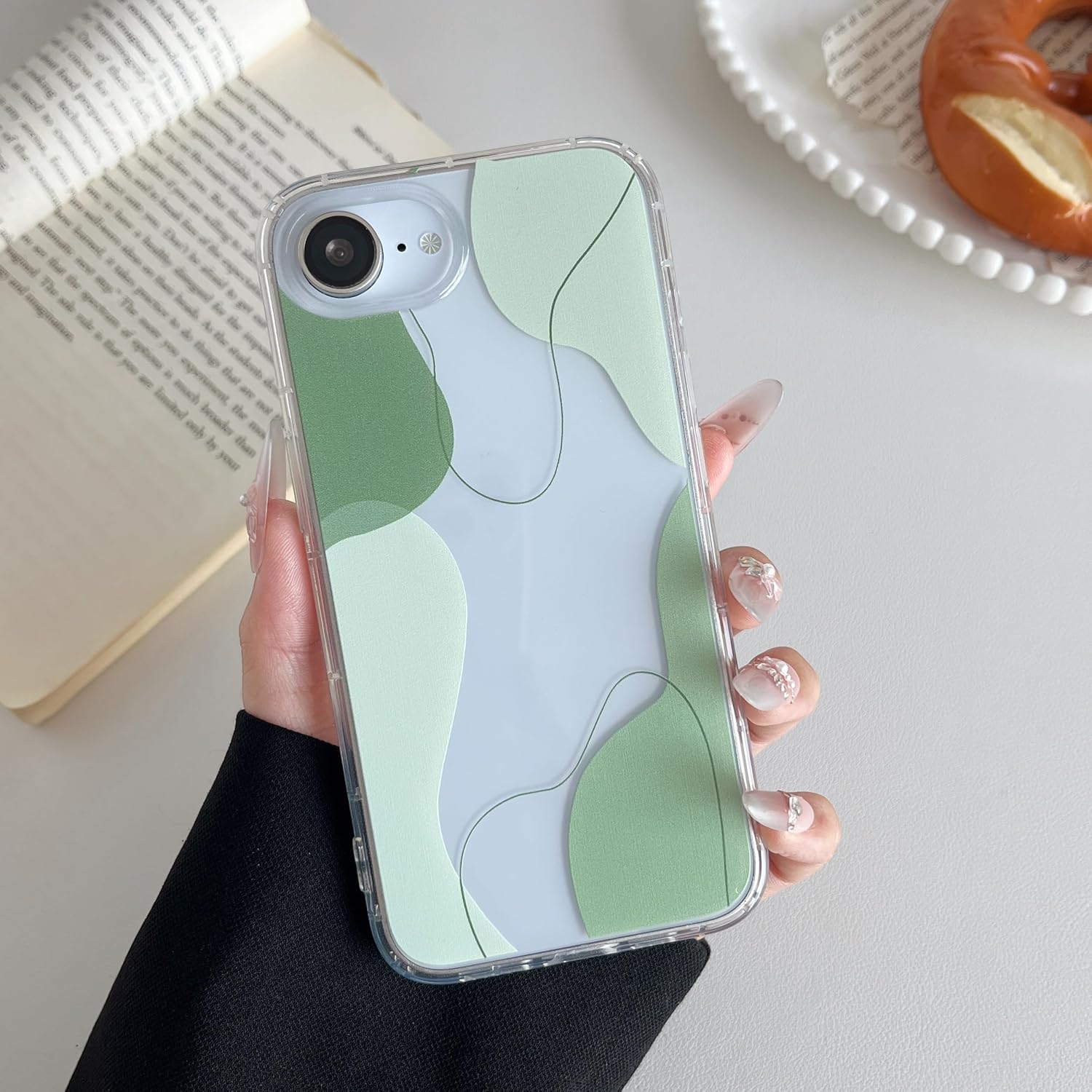 DEFBSC Compatible with iPhone 16e Case, Soft Shaped Art Design with Built-in Bumper Protective Phone Case, Cute Slim TPU Cover Designed for iPhone 16e Case, Green