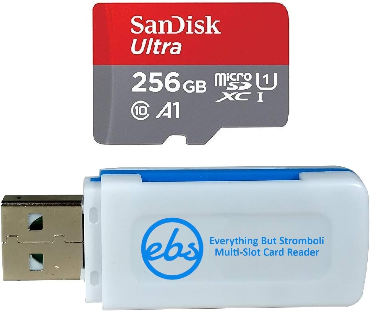 SanDisk 256GB SDXC Micro Ultra Memory Card Works with Samsung Galaxy S10, S10+, S10e Phone Class 10 (SDSQUAR-256G-GN6MN) Bundle with (1) Everything But Stromboli Multi slot SD and Micro Card Reader