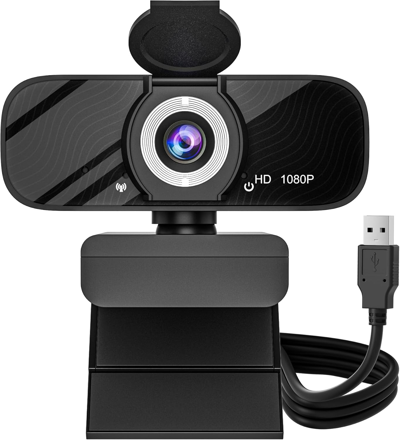 USB HD Webcam with Built-in Microphone and Rotatable Tripod, 1080P Video, Wide Angle Camera, Privacy Cover, for Desktop PC or Laptop Computer – 1（Black）