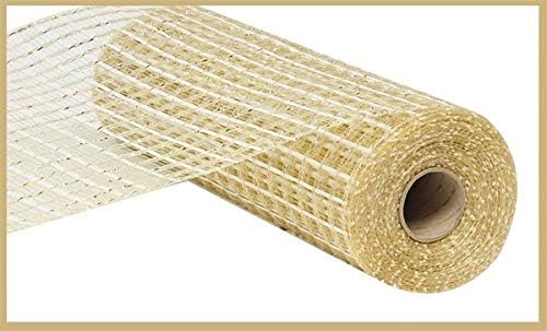 10 inch x 30 feet Deco Poly Mesh Ribbon – Thin Double Stripe (Champagne)