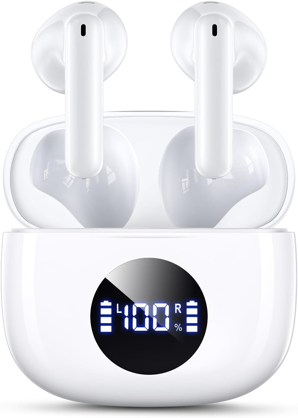 Wireless Earbuds, Bluetooth 5.3 Headphones with Charging Case, Lightweight in-Ear Stereo Earphones with Mic for Android/iOS Cellphone, Waterproof Cordless Earphones for Sports-Ivory White