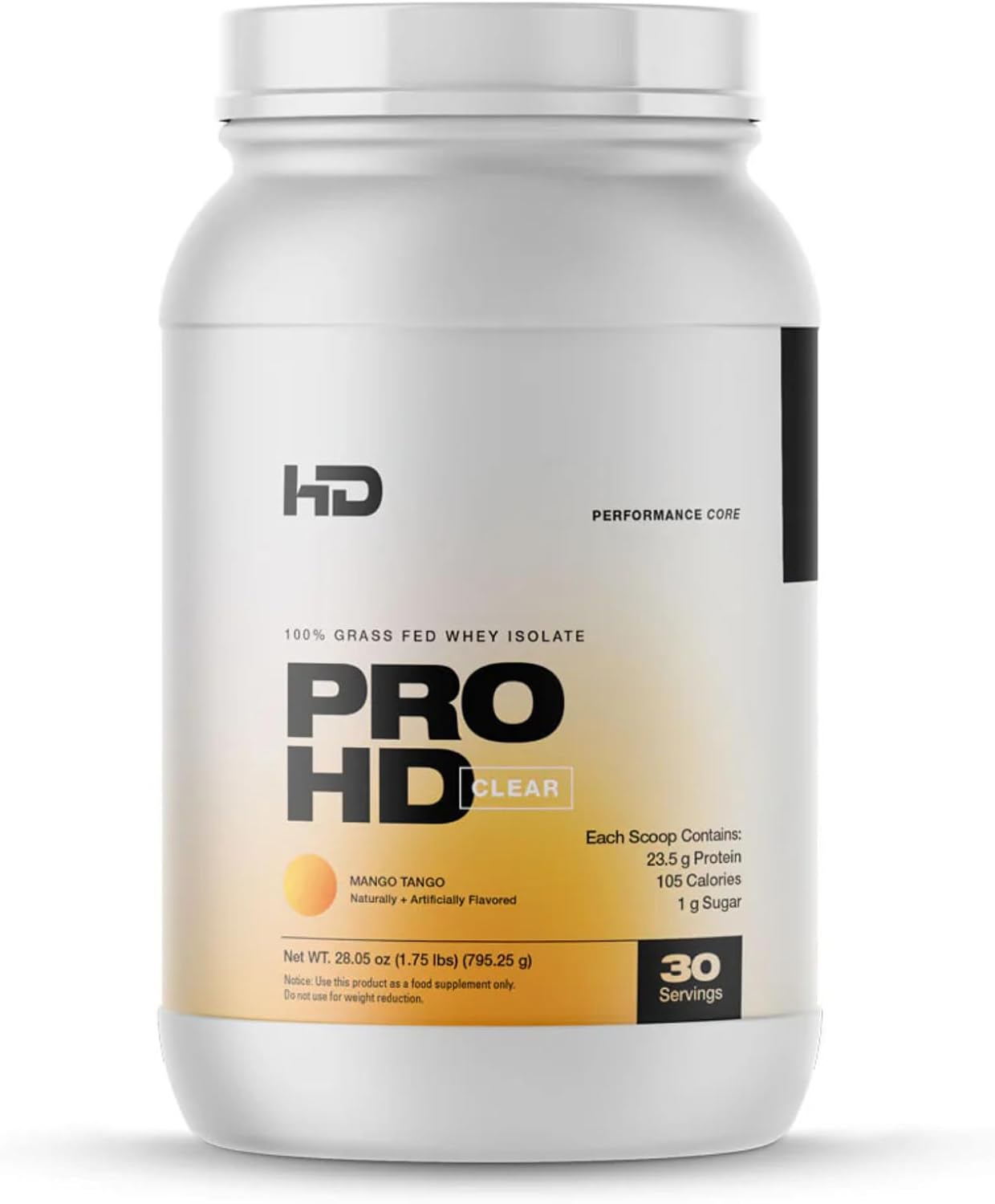 HD MUSCLE ProHD Clear Whey Protein Powder | 100% Grass Fed Whey Isolate | 23.5g Protein | Low Sugar, Gluten Free, Easy to Digest | 30 Servings (Mango Tango)
