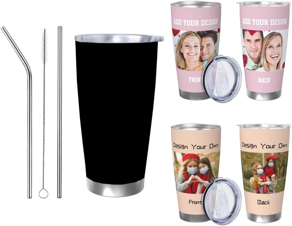 Personalized Stainless Steel Car Cup 20 Oz With Picture Name Logo Any Text With Lid For Easy Carrying Custom Coffee Travel Cups as Christmas Fathers and Mothers Day Gifts, 1pcsBlack