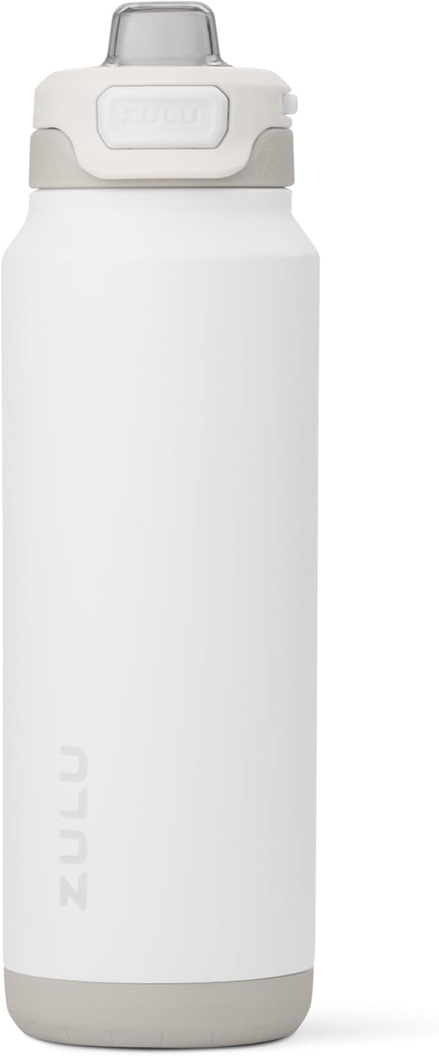 ZULU Powerfill Pro 32oz Stainless Steel Water Bottle with Quick Fill Lid, Triple Walled Vacuum Insulated Metal, Leak Proof Locking Lid, Sip and Chug, Reusable BPA Free, White
