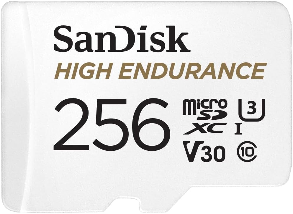 SanDisk 256GB High Endurance Video microSDXC Card with Adapter for Dash Cam and Home Monitoring systems – C10, U3, V30, 4K UHD, Micro SD Card – SDSQQNR-256G-GN6IA