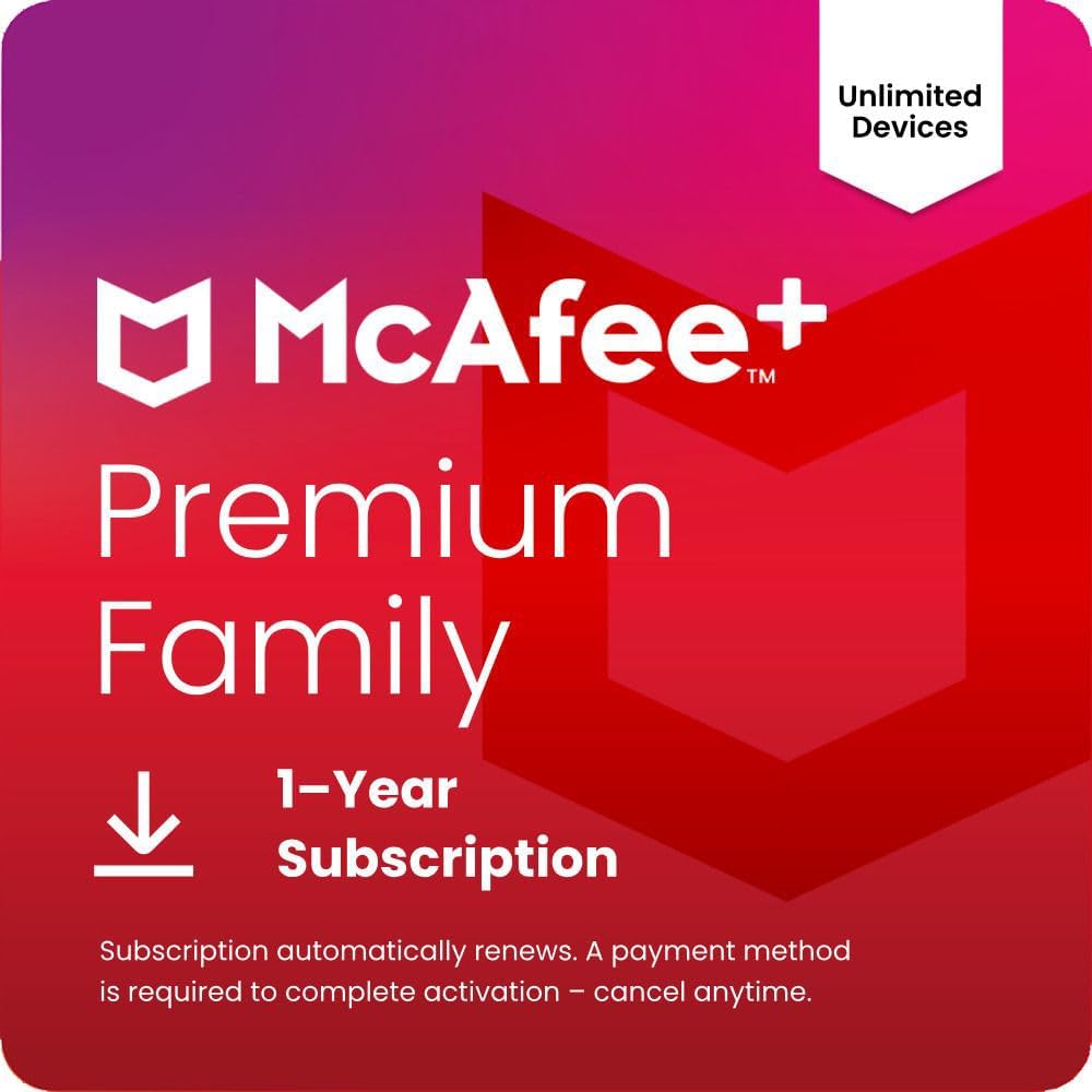 McAfee+ Premium Family Unlimited Devices 2025 | Cybersecurity Software Includes Antivirus, Secure VPN, Identity Monitoring, Scam Protection | 1-Year Subscription with Auto-Renewal | Download