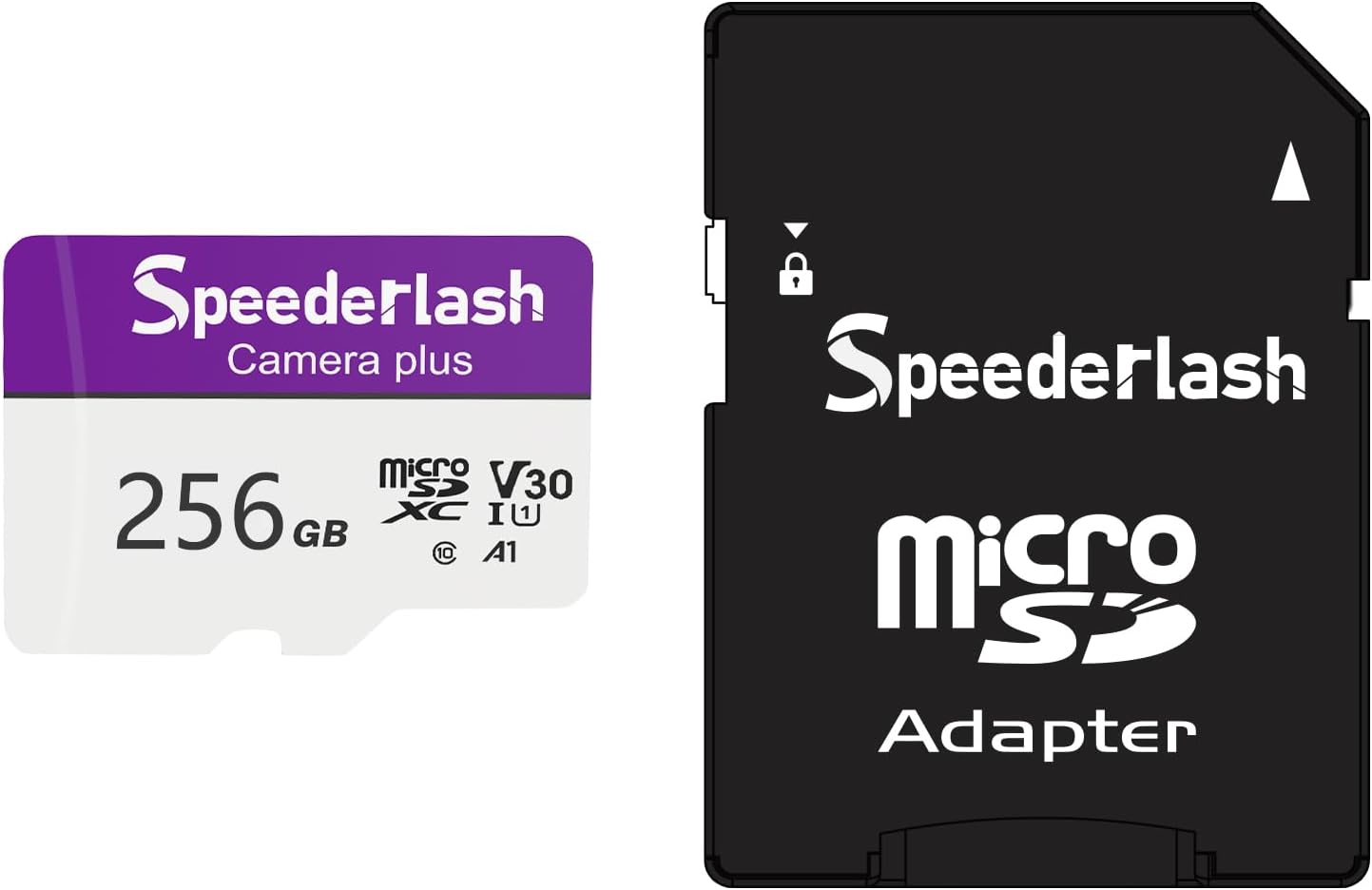 Micro SDXC Memory Card 256GB, Speederlash Camera Plus TF Card with Adapter, Up to 100MB/s Read Speed, 4K UHD&5K Video Support, U1, V30, A1 Rated, Waterproof, for Security Camera, Dashcam, Drones