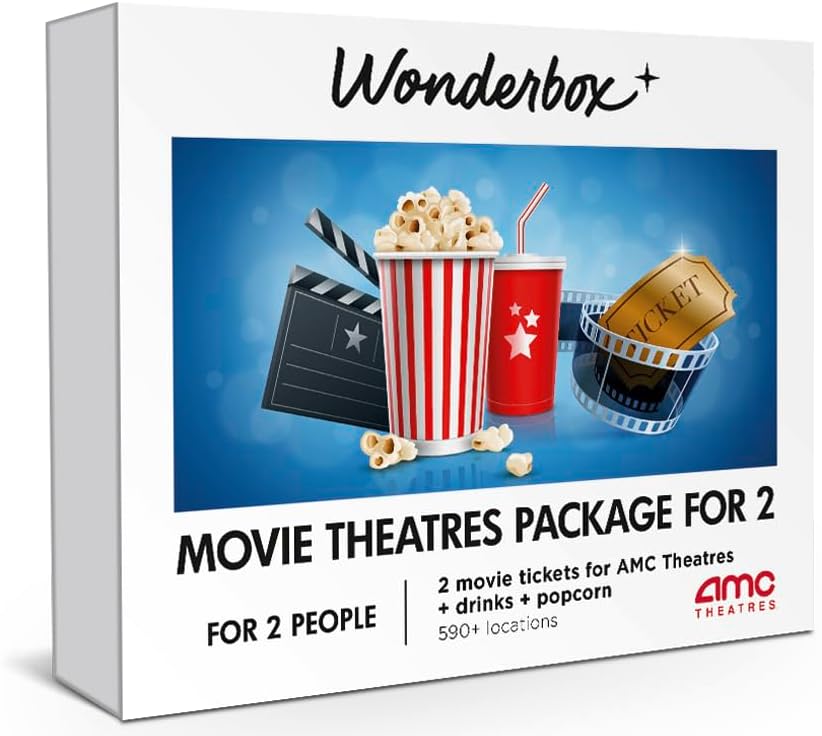 Wonderbox – AMC Movie Theatres® Tickets Package for 2 – 2 Tickets, 2 Drinks,1 Popcorn to Share – Original Gift Idea – Experience Gift – 600 Locations in The US