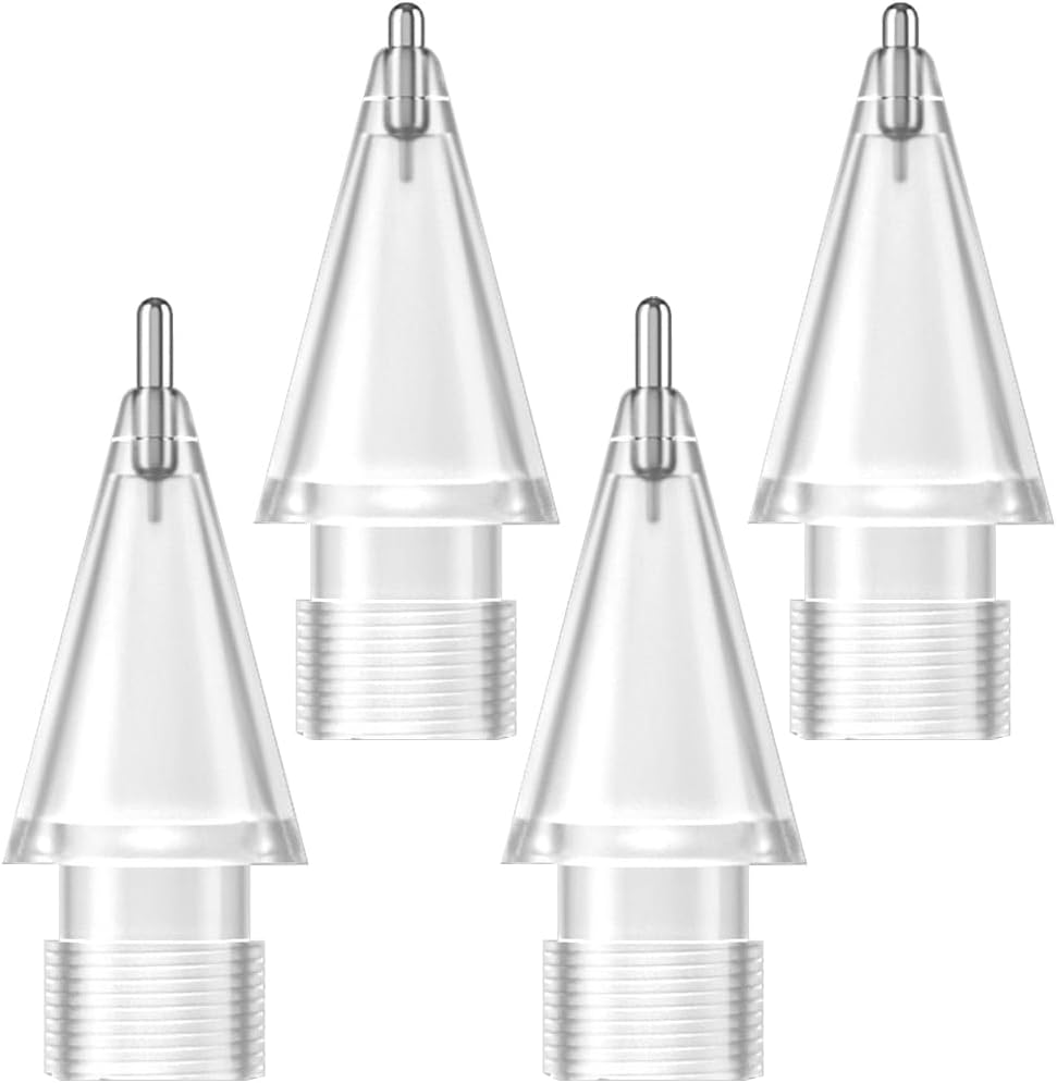 Upgraded Tips for Apple Pencil, Pen Like Slender Metal Precise Control Fine Point Tips for Apple Pencil 2/1 Gen iPencil Nibs(4 Pack, Transparent)