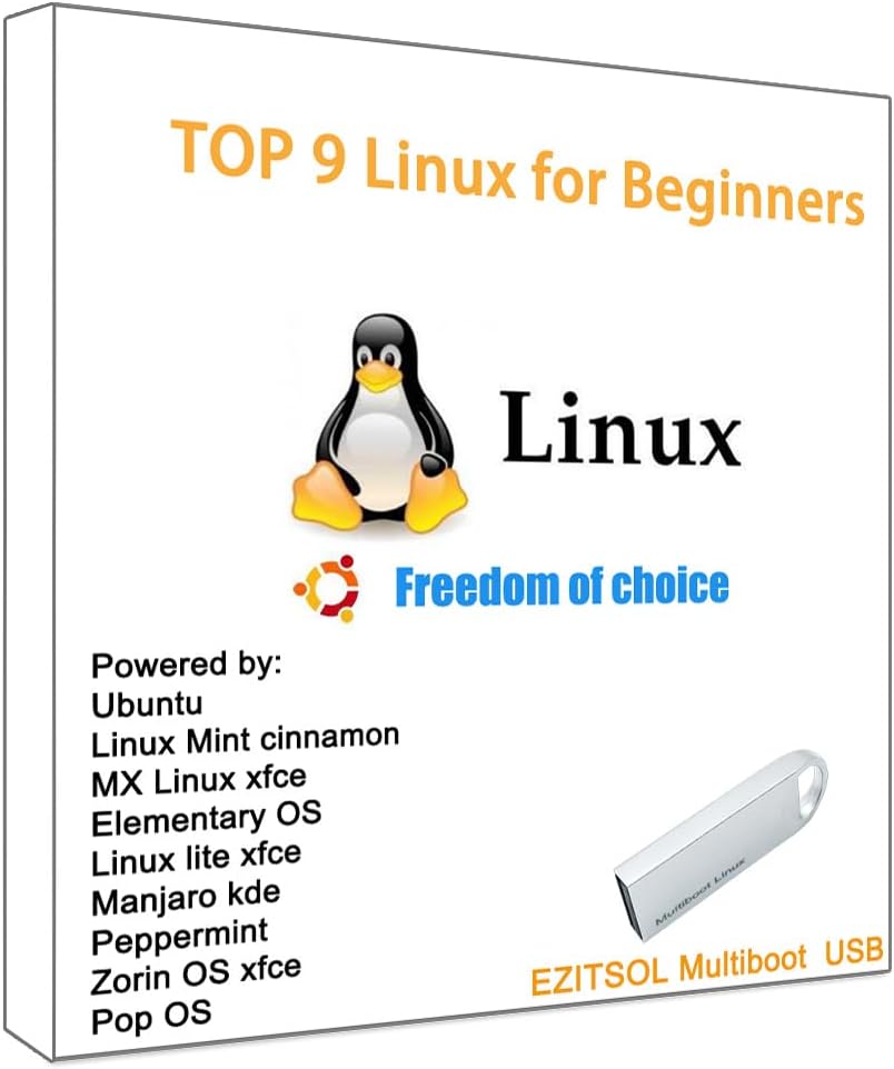 32GB 9-in-1 Linux bootable USB for Ubuntu,Linux Mint,Mx Linux,Zorin OS,Linux Lite,ElementaryOS etc.| Try or Install Linux | Top 9 Linux for Beginners| Boot Repair | multiboot USB
