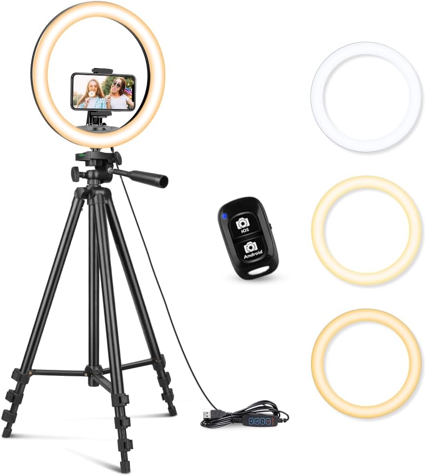 Sensyne 12” Ring Light with 50” Extendable Tripod Stand, LED Circle Lights with Phone Holder for Live Stream/Makeup/YouTube Video/TikTok, Compatible with All Phones