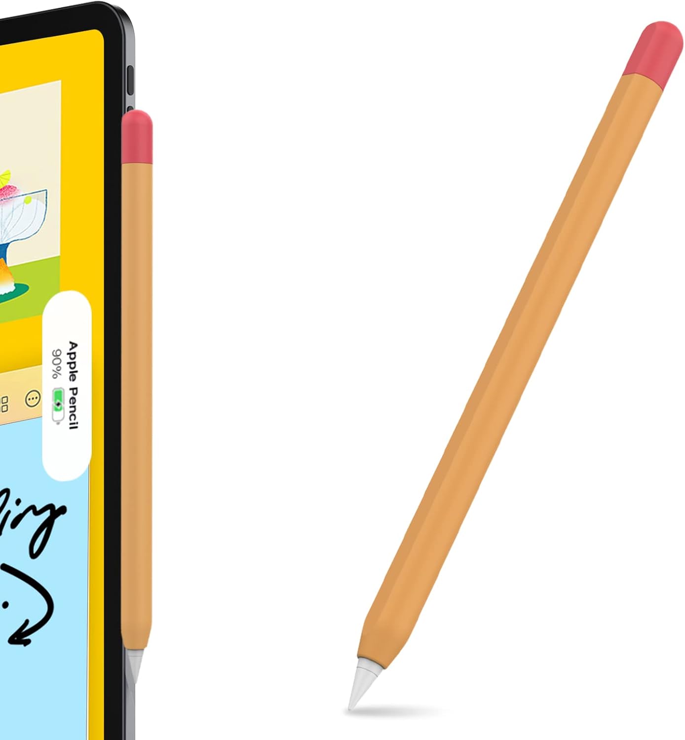 AHASTYLE Duotone Case for Apple Pencil 2nd Generation & Apple Pencil Pro (2024) Ultra Thin Protective Cover Silicone Skin Compatible with Magnetic Charging and Double Tap (Orange+Red)