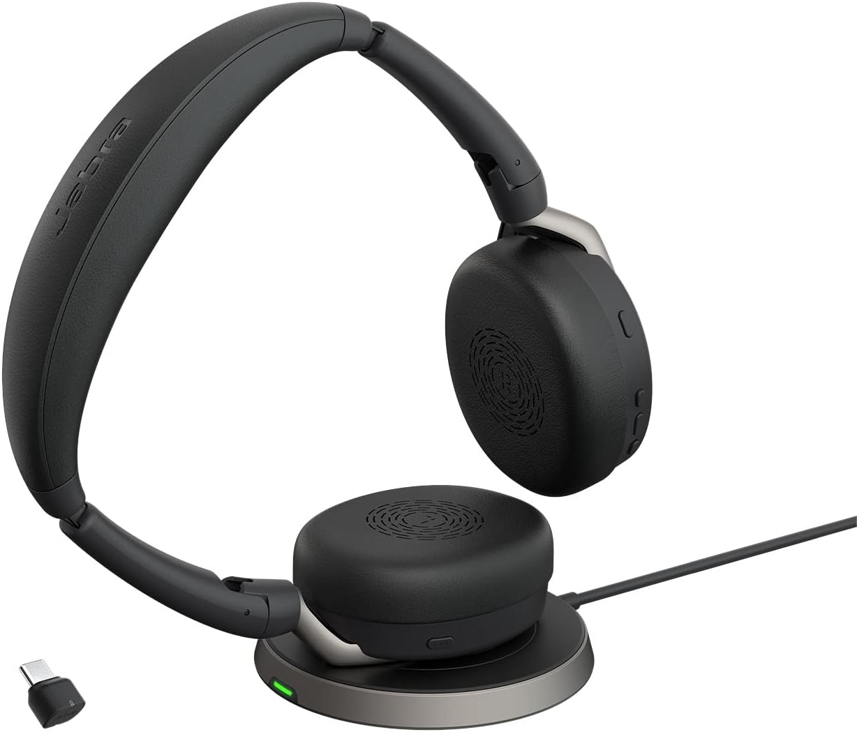 Jabra Evolve2 65 Flex Stereo Headset with Bluetooth, Wireless Charging Pad – Noise-Cancelling ClearVoice Technology & Hybrid Active Noise Cancellation – Certified for Microsoft Teams – Black
