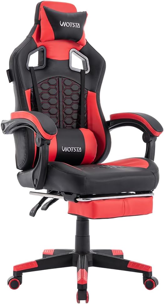 Gaming Chair with Massage,Ergonomic PC Gaming Chair with Footrest Comfortable Headrest Desk Chair Game Chair PVC Leather,300LBS (Black Red)