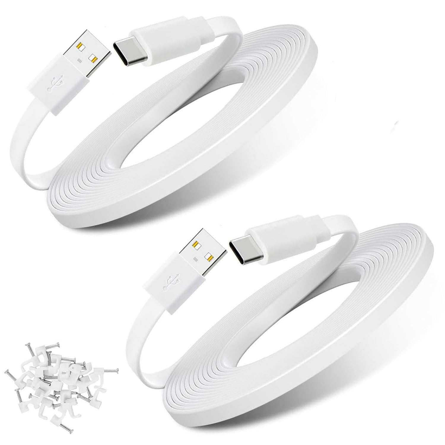 2Pack 25FT Type C Extension Cable for CCTV Security Camera,Ring Pan-Tilt Indoor Cam (2024 Release),Tapo TP-Link 2K C120 Camera,Petcube Cam Indoor/Cam 3/S330,Flat USB C Extension Charging Cord