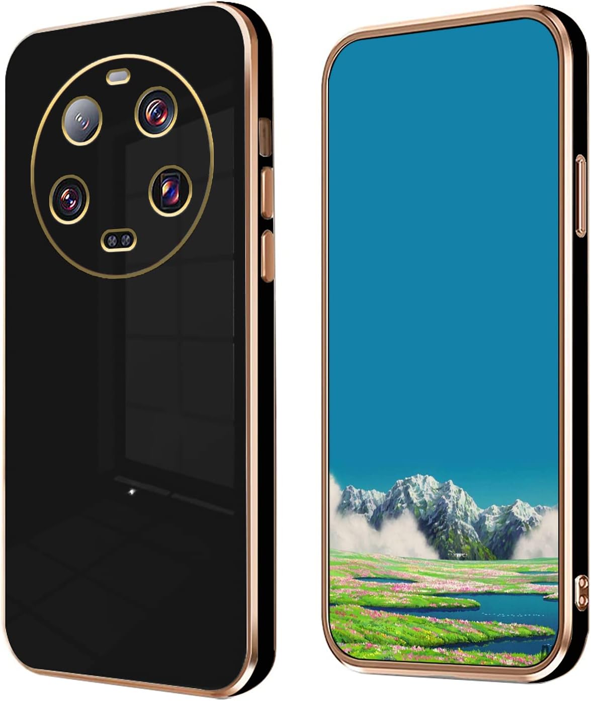 Compatible with Xiaomi 14 Ultra Case Silicone Pink, Plating for Xiaomi 14 Ultra Phone Case Shockproof Thin and Soft Cover (Black)