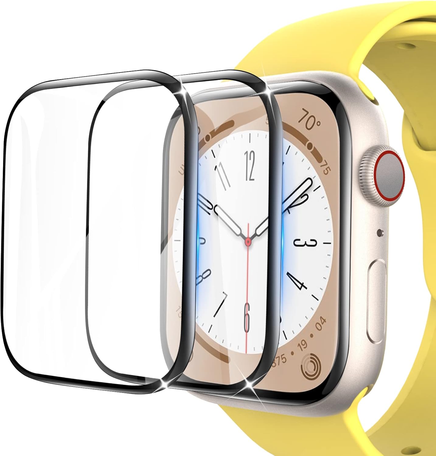 EWUONU[2 Pack Apple Watch Series 9 Series 8/7 Screen Protector 45mm Tempered Glass, 3D Full Coverage Waterproof Bubble-Free Anti-Scratch HD Clear Film for iWatch 9/8/7 45mm[w/Easy Installation Frame]