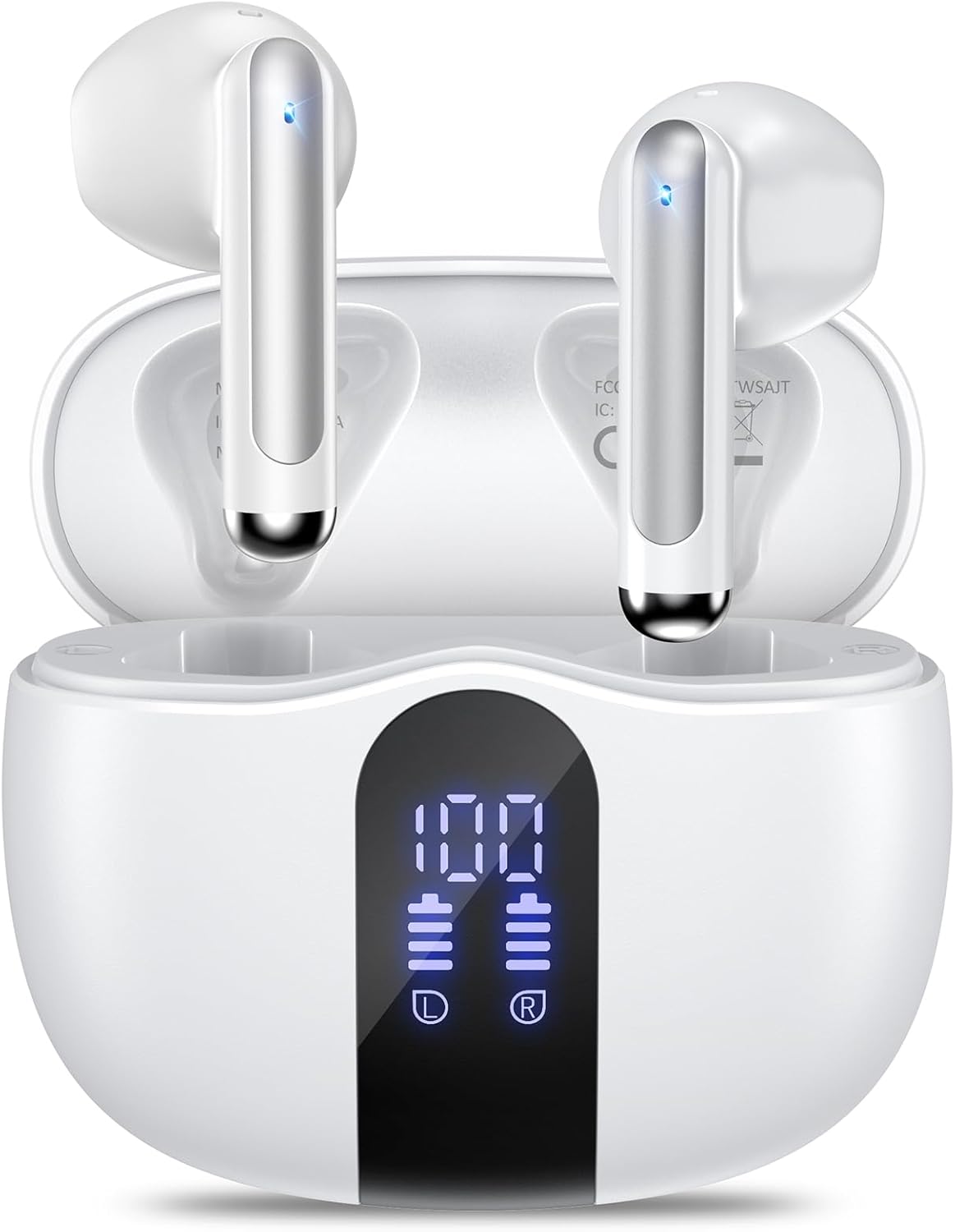 Wireless Earbuds, Bluetooth 5.4 Ear Buds with Power Display Charging Case, Stereo Deep Bass Headphones with 50H Playtime, IPX7 Waterproof, for Laptop, Android/iOS, Pad, White