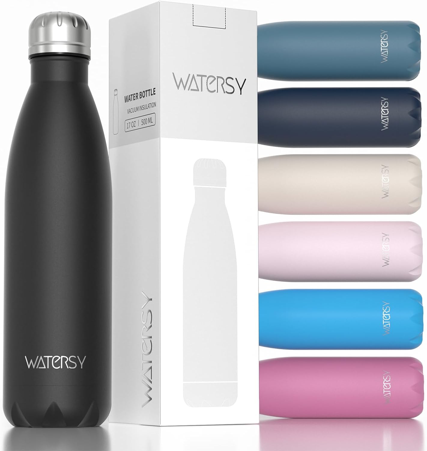 Stainless Steel water bottles,17oz/500ml Insulated Water Bottles,Black metal water bottle Keeps Drink Cold and Hot,BPA Free kids water bottles for School,Gym,Travel,Sports