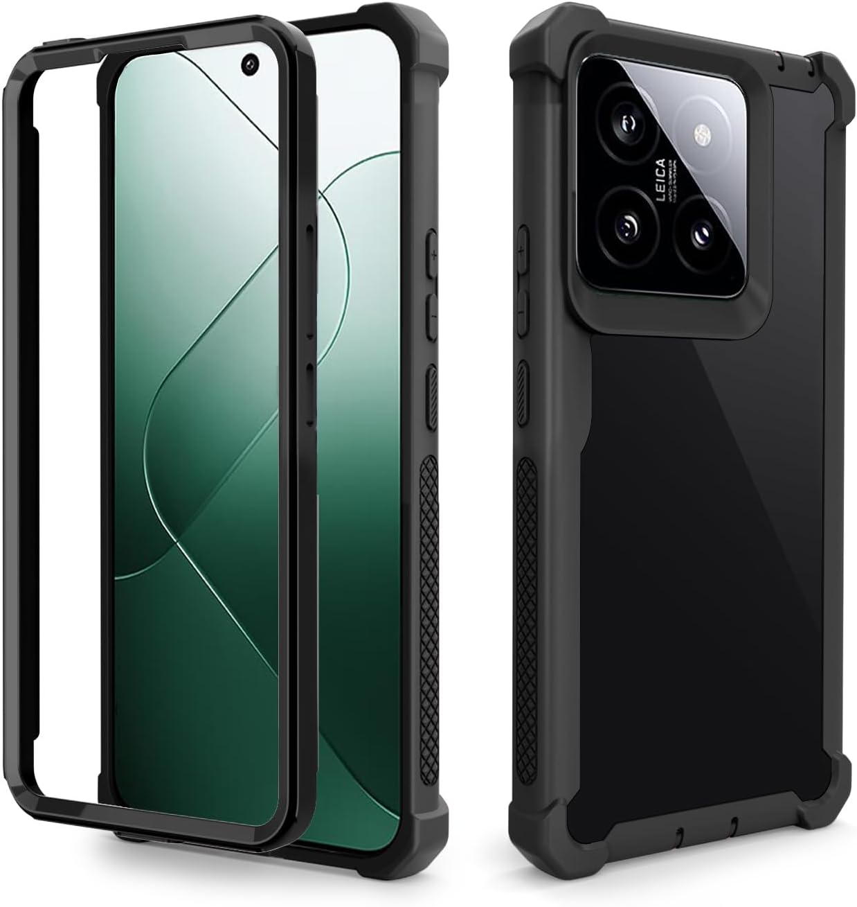 Asuwish Phone Case for Xiaomi 14 Cover Rugged Shockproof Hard Drop Proof Full Body Protective Heavy Duty Hybrid Mobile Dual Layer Slim Soft TPU Protection Cell Accessories Mi 14 5G Women Men Black