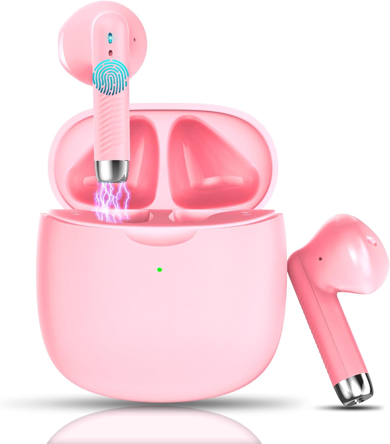 Wireless Earbuds, Bluetooth 5.3 Earbuds Stereo Bass, Bluetooth Headphones in Ear Noise Cancelling Mic, Wireless Earphones IP7 Waterproof Sports, 32H Playtime Mini USB C Charging Ear Buds Light Pink