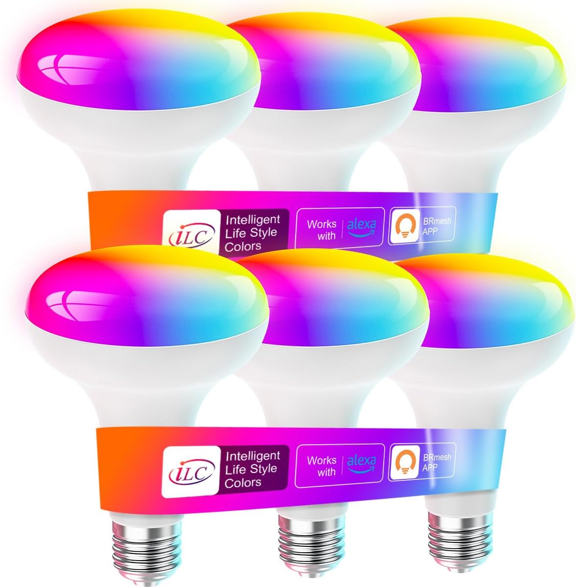 ILC BR30 Led Bulb, Smart Flood Light Bulbs, Compatible with Alexa Required Echo Device, (Equivalent to 70W) Color Changing, Turnable 2700K-6000K Indoor(6 Packs)