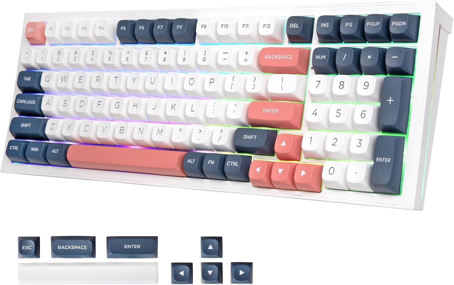 Redragon K723 Wireless Mechanical Gaming Keyboard, Hot Swappable Pre-lubed Linear Switches, Gasket Design, Bluetooth/2.4GHz/USB-C, Creamy Sound, RGB Backlit for PC/Mac/PS/Xbox, White Blue