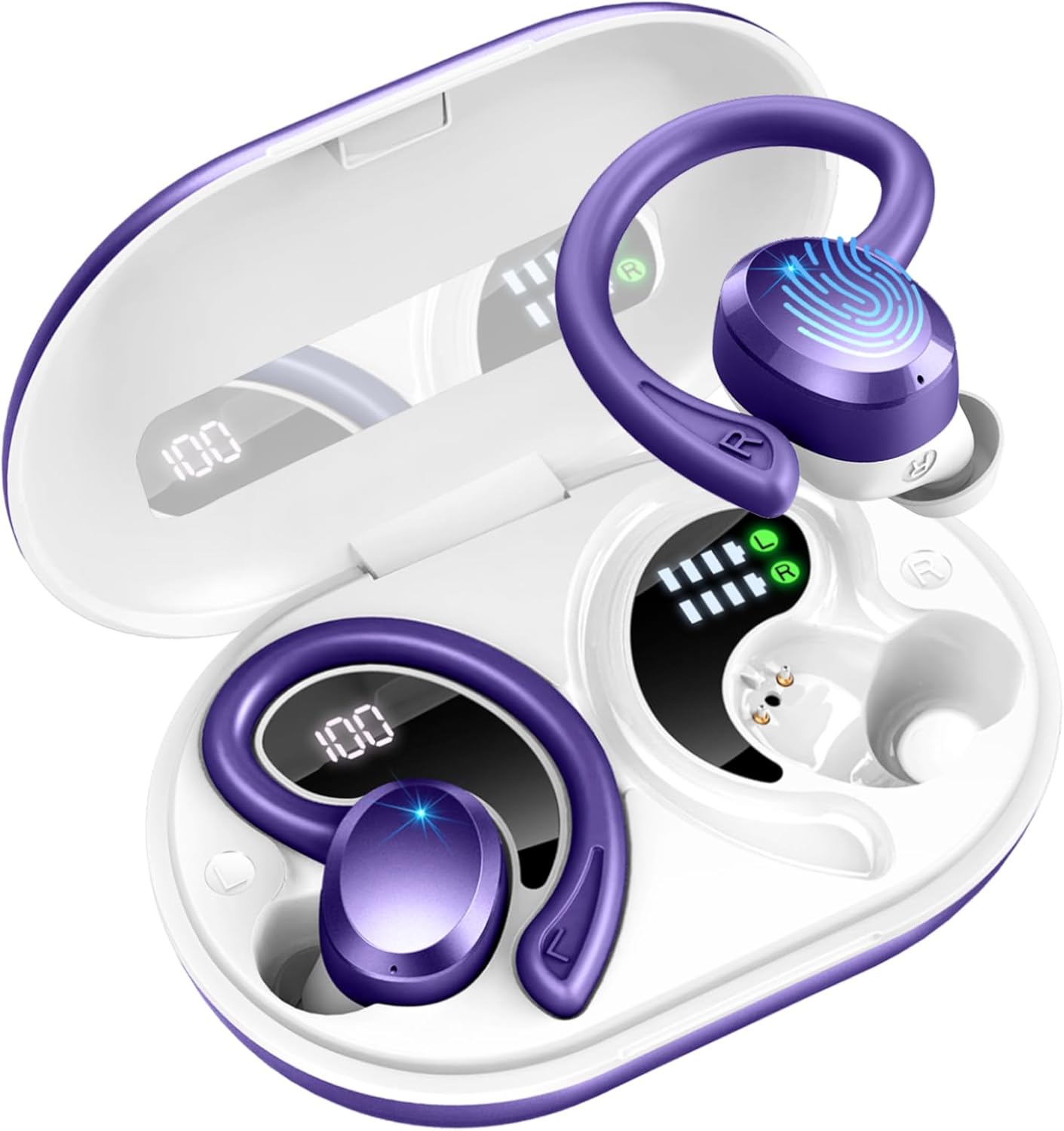 Wireless Earbuds Bluetooth Headphones Sport, Bluetooth 5.3 Earbud 3D HiFi Stereo Over Ear Buds, 48H Noise Cancelling Mic Wireless Earphone with Earhooks, IP7 Waterproof Headset for Workout/Running/Gym