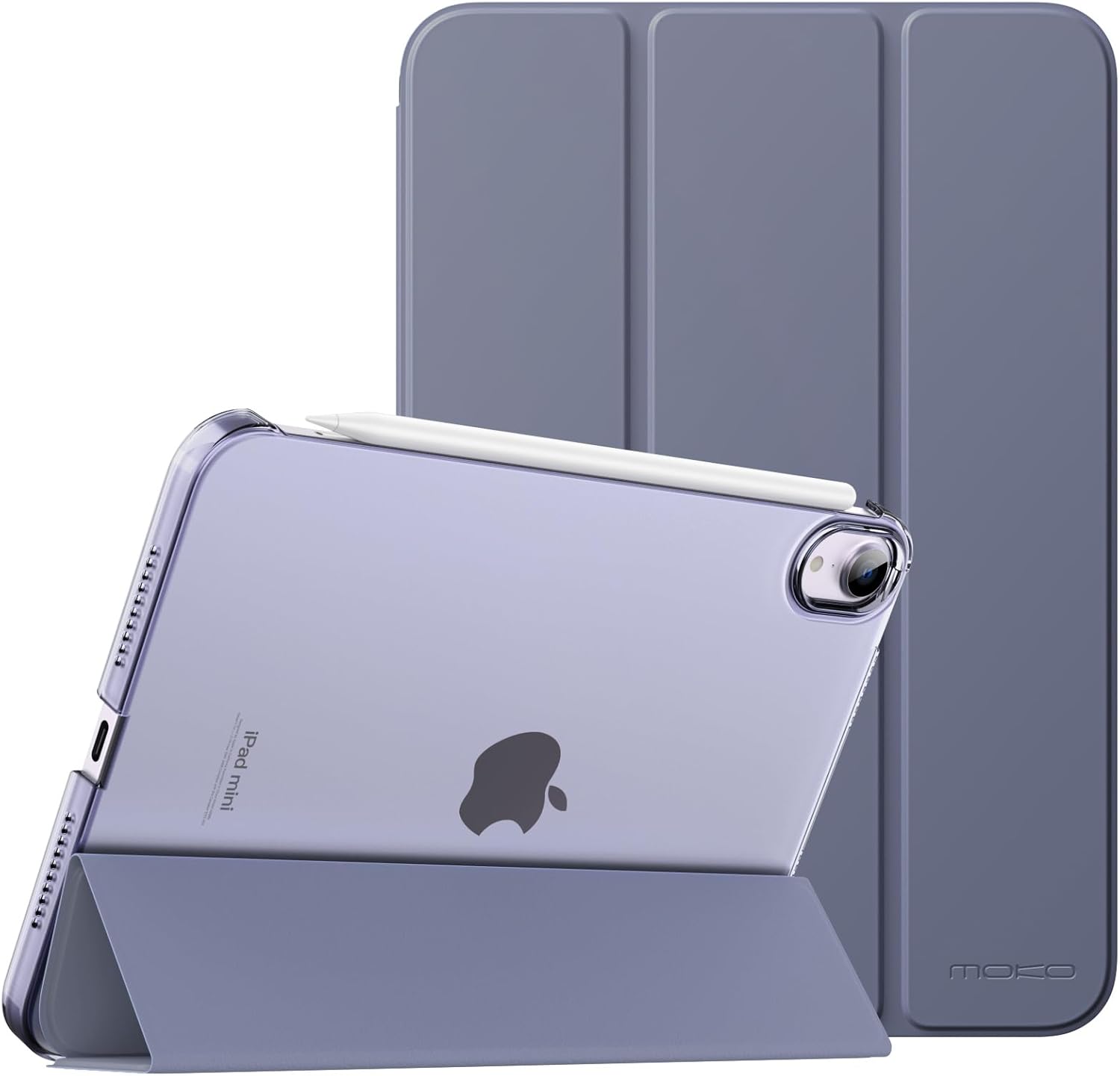 MoKo for iPad mini 7 (A17 Pro) Generation Case 2024, iPad mini 6 Case 2021, 8.3-inch Slim Lightweight Protective Hard Back PC Shell Stand Cover Support Touch ID, Auto Wake/Sleep, Grey Purple