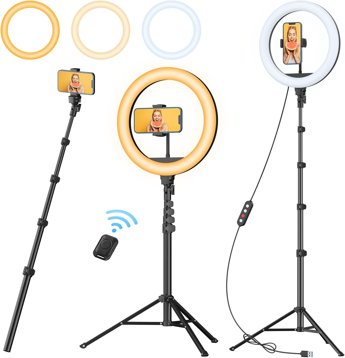 TODI 12″ Ring Light with 63″ extendable Tripod Stand, Selfie RingLight with Phone Holder and Wireless Remote, 2-in-1 Dimmable LED Ring Light and Selfie Stick for Makeup, Live Stream, Photography