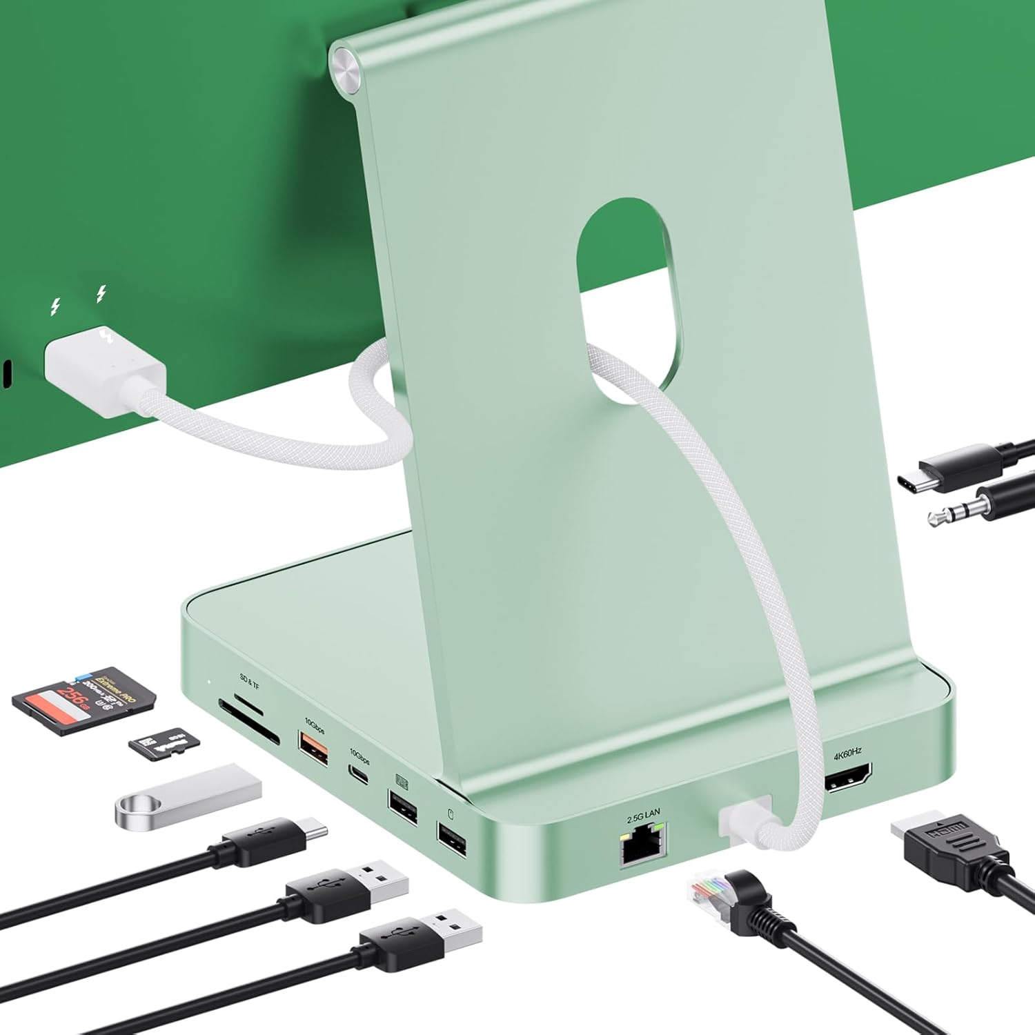 Upgraded 11 in 1 USB C Hub for iMac 24 inch USB Hub 2021 2023 2024 Support M.2 SSD (NOT Included), iMac Hub M1 M3 M4 Accessories, 4K HDMI, 2.5G Ethernet, 5 USB A/C Max 10Gbps, SD/TF – Green