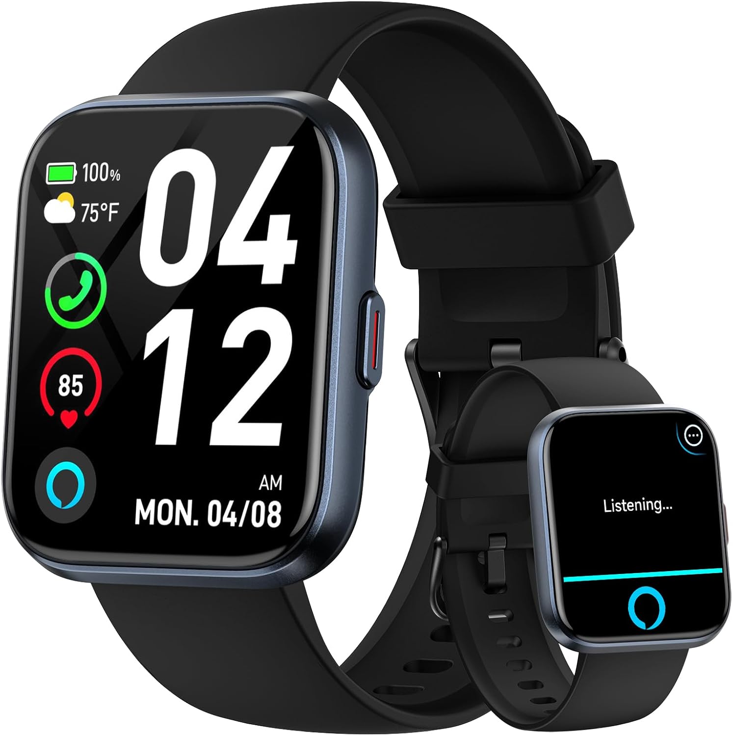 Smart Watches for Men Android & iPhone, 1.8″ Alexa Built-in Smartwatches Fitness Tracker Watch with Bluetooth Calls, IP68 Waterproof, Heart Rate/Sleep/SpO2 Monitor, 110 Sport Modes – Black