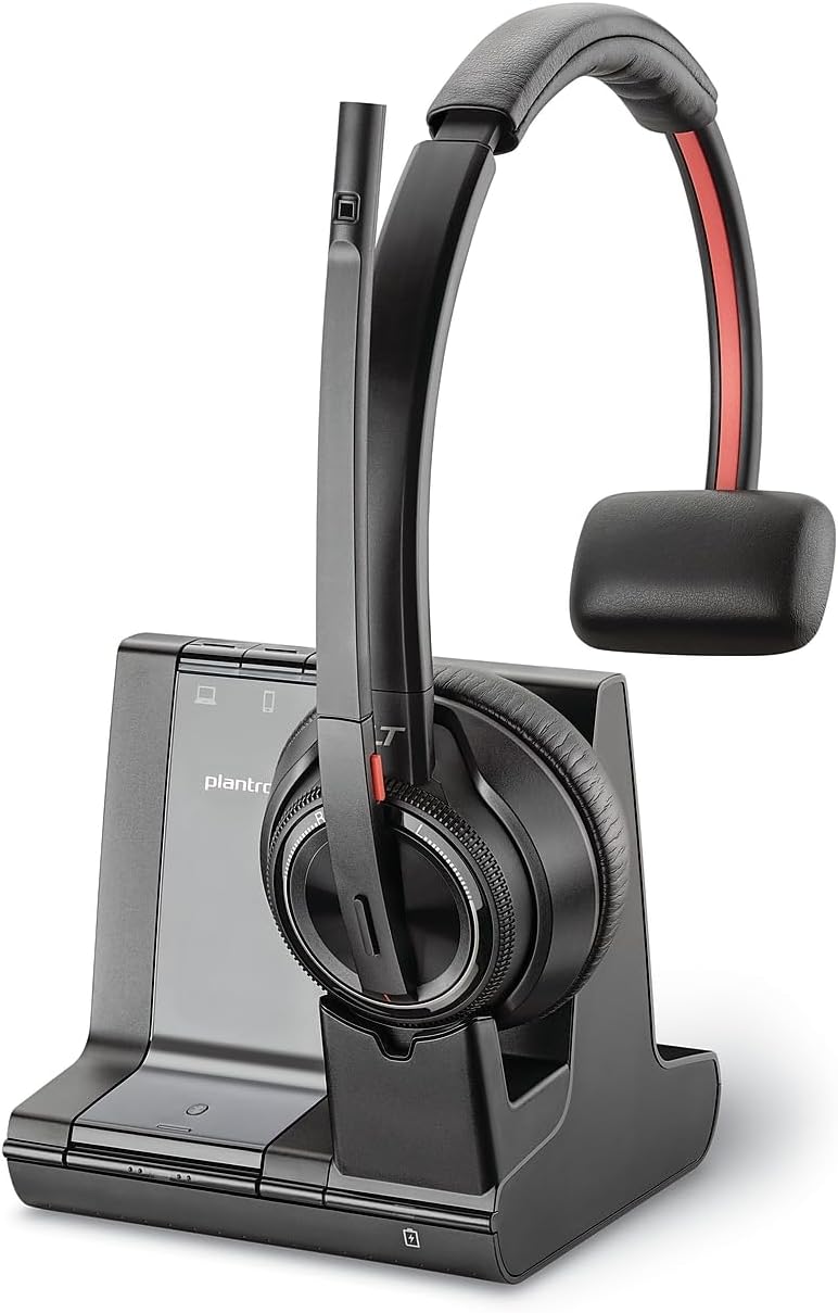Plantronics – Savi 8210 Office Wireless DECT Headset (Poly) – Single Ear (Mono) – Compatible to Connect to PC/Mac or to Cell Phone via Bluetooth – Works with Teams (Certified), Zoom