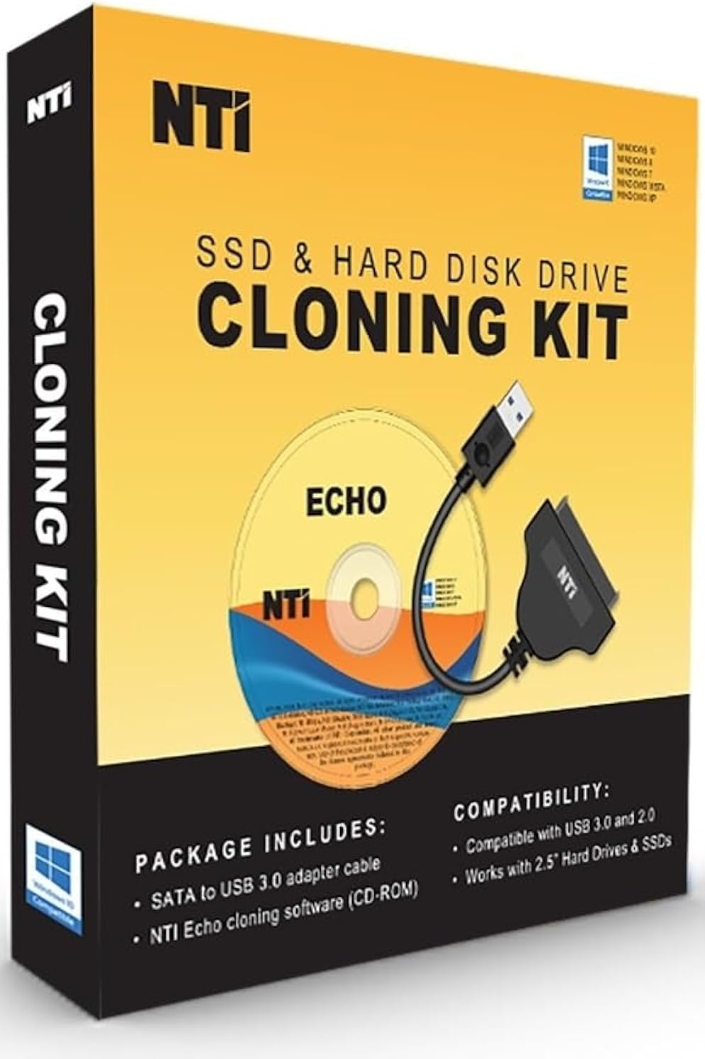 NTI Cloning Kit | New! Version 6 of NTI Cloning Software | Best for SSD and HDD Upgrades | Software via Download | SATA-to-USB Adapter Included for 2.5″ SSD and HDD