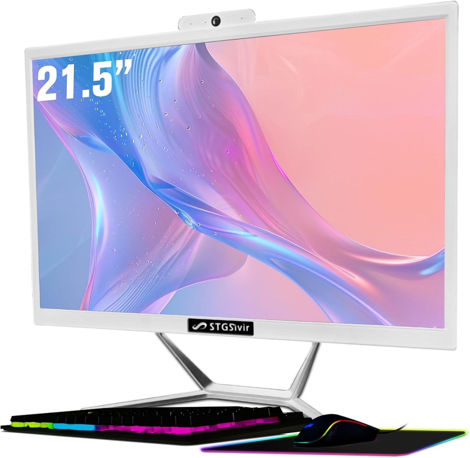STGSivir All in One Desktop Computer, 21.5” FHD Display, Intel Core i5 up to 3.6GHz, 16G Memory, 512G SSD, WiFi 5, Bluetooth, RGB Keyboard & Mouse, Windows 10 Home
