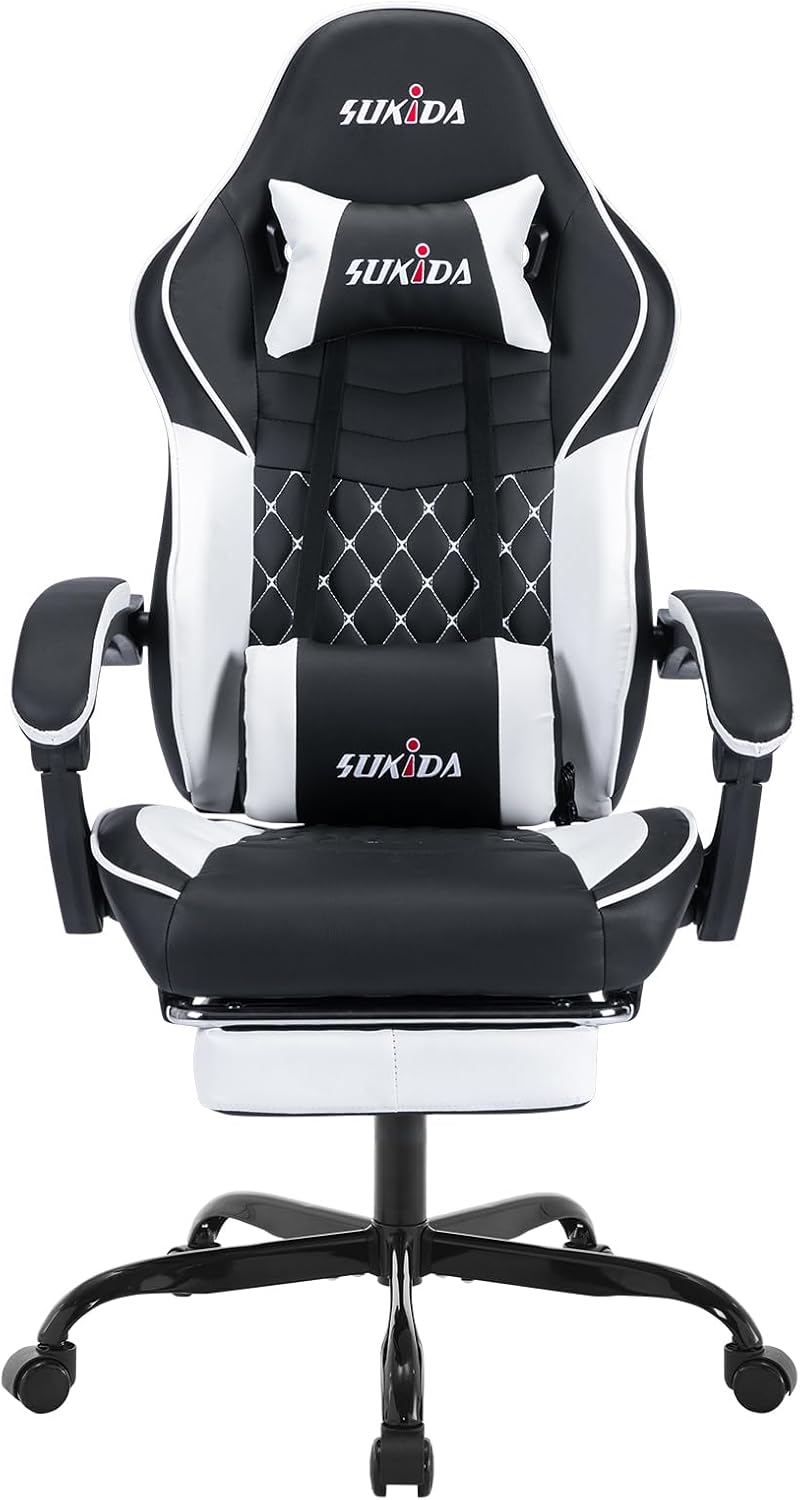 Ergonomic Video Gamer Chairs Gaming Computer Chair Gamer Chairs for Adults Massage Lumbar Support Swivel Height Adjustable Headrest Backrest