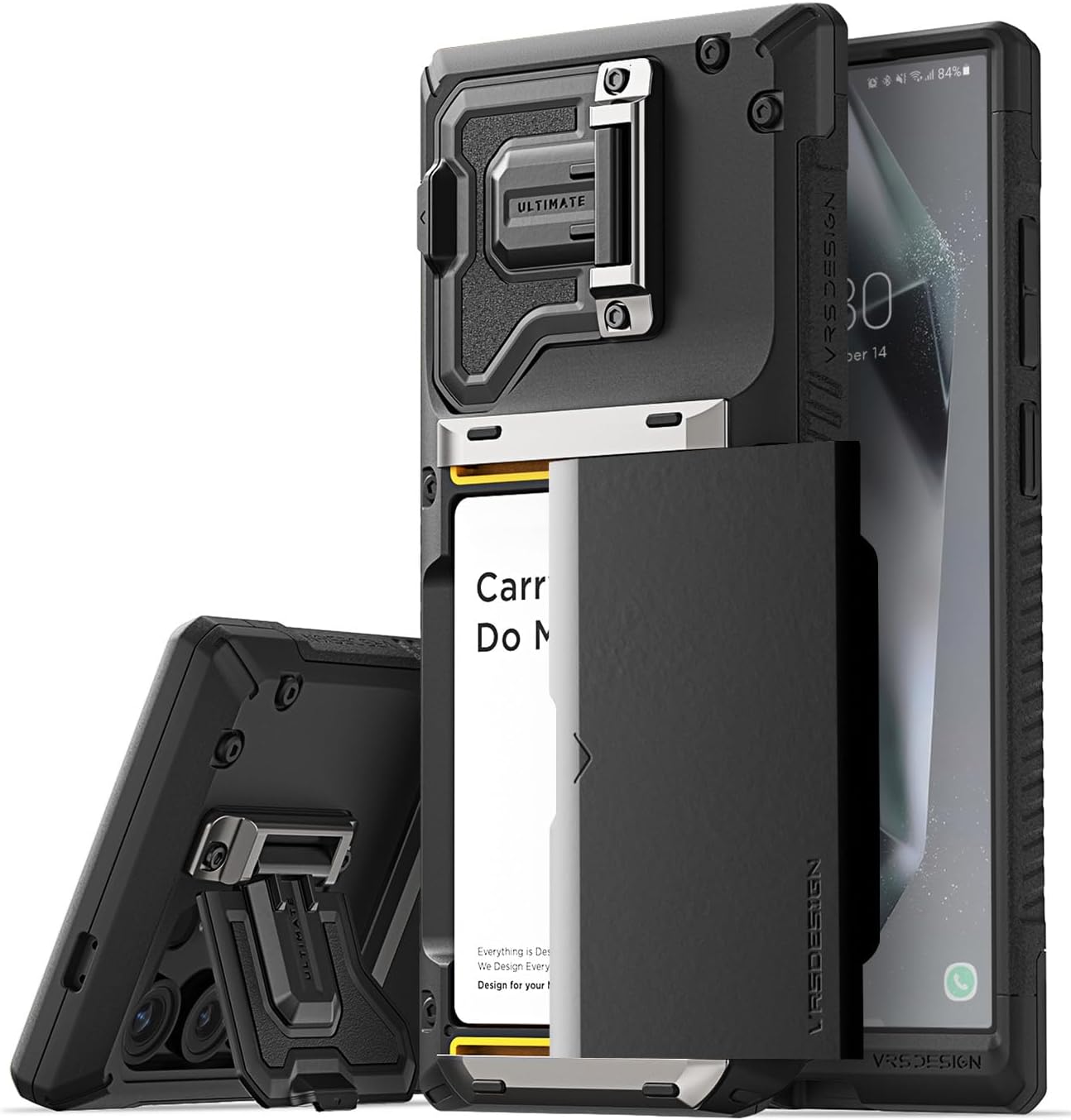 VRS DESIGN Damda Glide DuoGuard for Samsung Galaxy S24 Ultra Phone Case (2024), Premium Sturdy Fully Covered Camera Lens Protection Cover Card Holder Wallet Case (Logo Black)