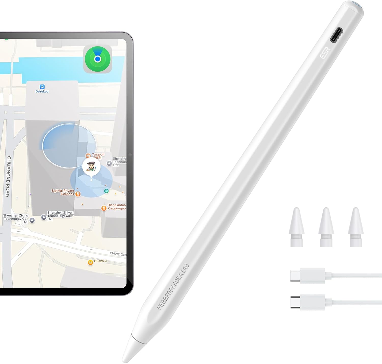 ESR Geo Digital iPad Pencil Findmy Compatible with Apple iPad 2018-2025,with Easy Shortcuts for Apple iPad A16/10/9/8 & Air 13/11 & Pro 12.9/13/11 & Mini 7/6/5,White(No Wireless Charging)
