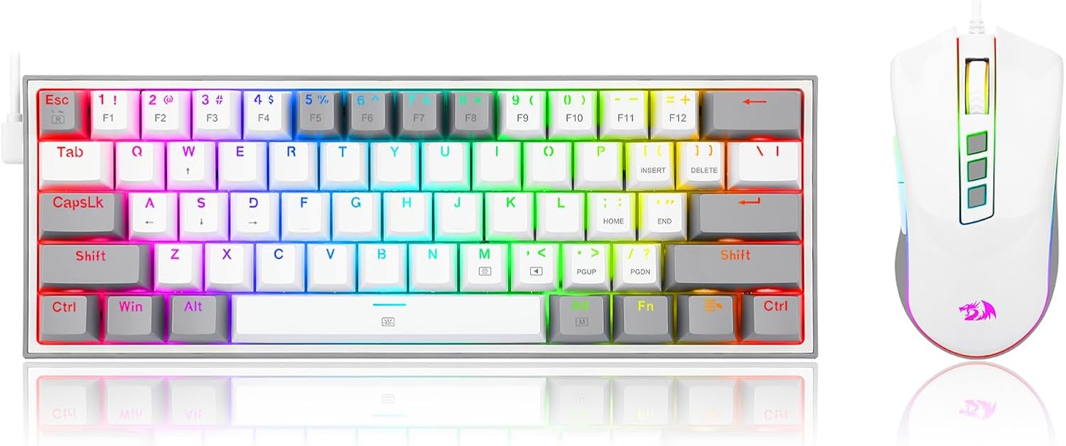 Redragon – RD-S131 Wired Combo Wired 60% Mechanical Keyboard + Wired Gaming Mouse max 12400DPI Combo Red Mechanical Switches – Full Key Anti-ghosting – RGB Backlighting