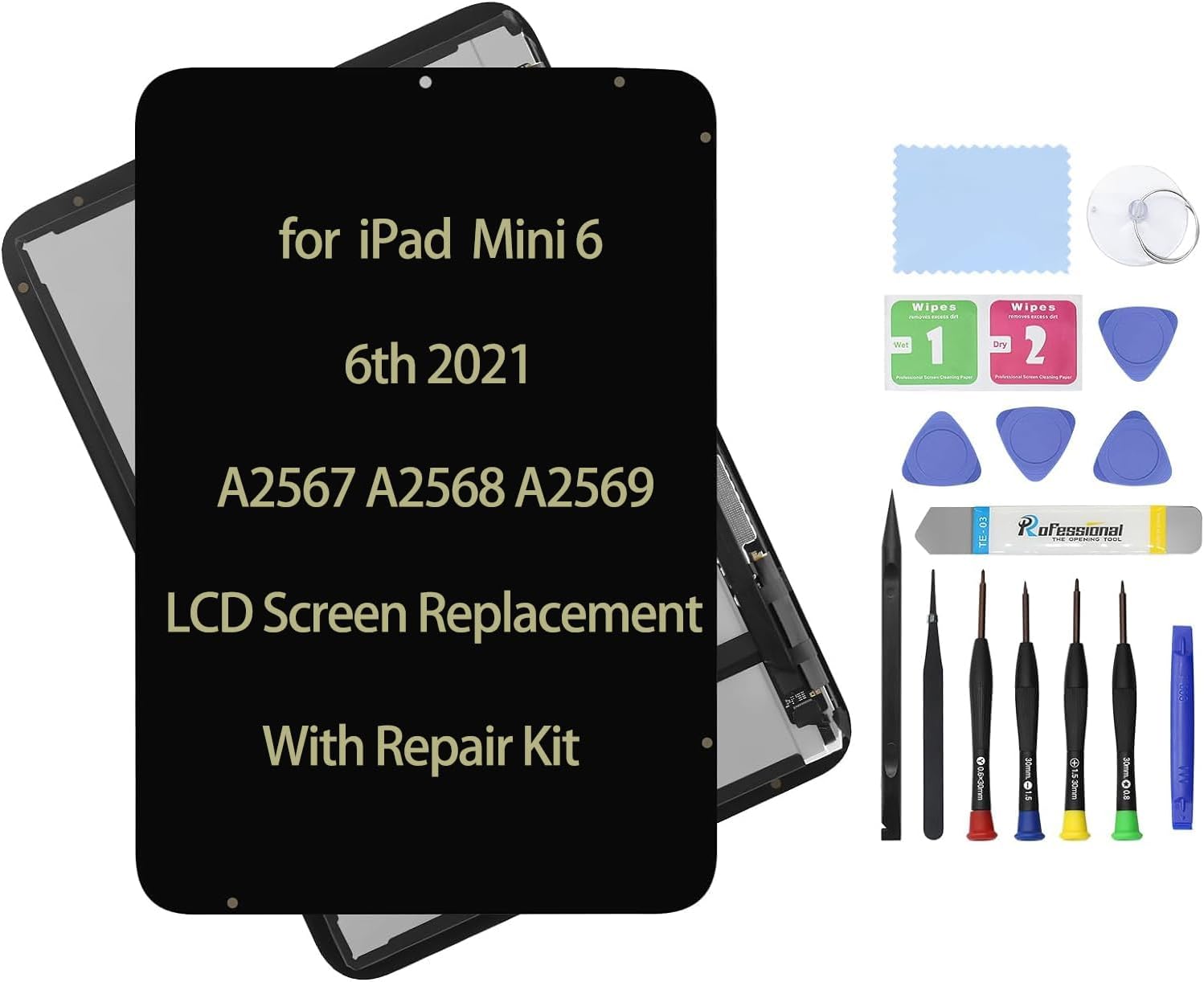 8.3″ Compatible with iPad mini 6 6th Gen 2021 A2567 A2568 A2569 LCD Screen Replacement Display and Glass Touch Digitizer Assembly Premium Repair Kit + Sleep/Wake Sensor