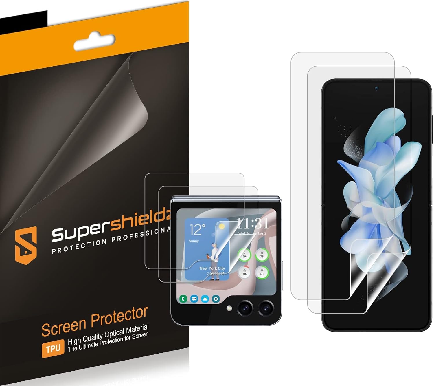 Supershieldz (2 Pack) Designed for Samsung Galaxy Z Flip 5 (2 Main Screen and 2 Front Screen) Screen Protector, High Definition Clear Shield (TPU)